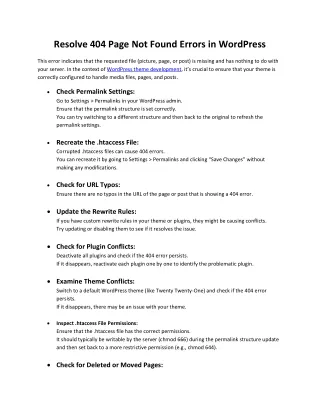 Resolve 404 Page Not Found Errors in WordPress