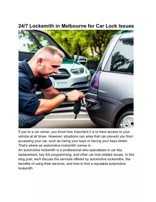 24_7 Locksmith in Melbourne for Car Lock Issues