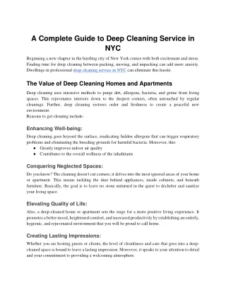 A Complete Guide to Deep Cleaning Service in NYC