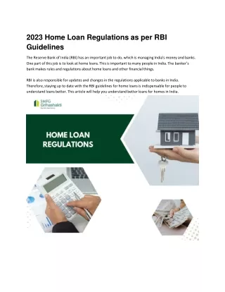 2023 Home Loan Regulations as per RBI Guidelines