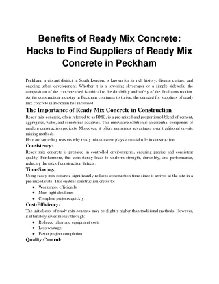 Benefits of Ready Mix Concrete_ Hacks to Find Suppliers of Ready Mix Concrete in Peckham