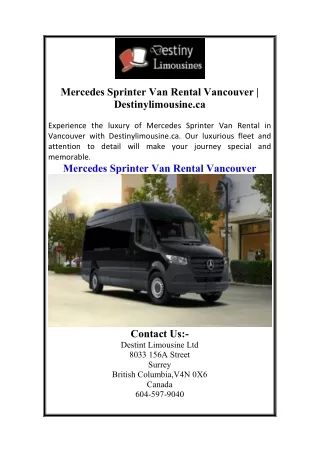 Mercedes Sprinter Van Rental Vancouver | Destinylimousine.ca