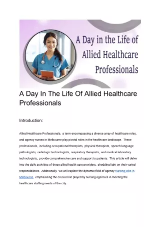 The Everyday Routine of Allied Health Professionals