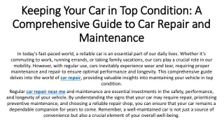 Keeping Your Car in Top Condition A Comprehensive Guide to Car Repair and Maintenance