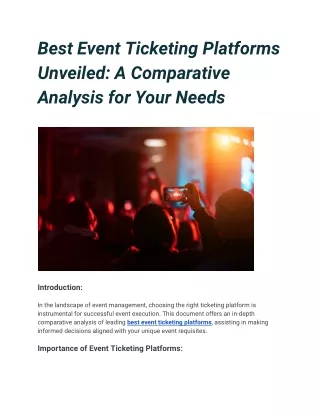 "Best Event Ticketing Platforms Unveiled: A Comparative Analysis for Your Needs