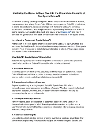 Mastering the Game_ A Deep Dive into the Unparalleled Insights of Our Sports Data API