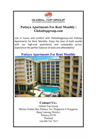 Pattaya Apartments For Rent Monthly | Globaltopgroup.com