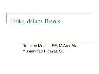 Etika dalam Bisnis