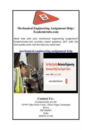 Mechanical Engineering Assignment Help | Ecademictube.com