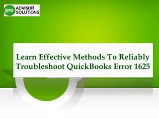 Effective Methods To Troubleshoot QuickBooks Error 1625