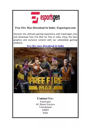 Free Fire Max Download In India | Esportsgen.com