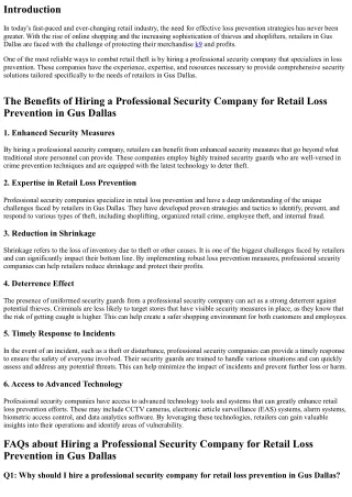 The Benefits of Hiring a Professional Security Company for Retail Loss Preventio
