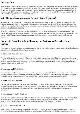 Choosing the Best Armed Security Guard Service for Your Dallas Business