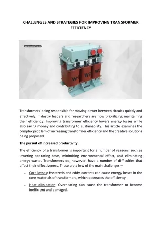 CHALLENGES AND STRATEGIES FOR IMPROVING TRANSFORMER EFFICIENCY