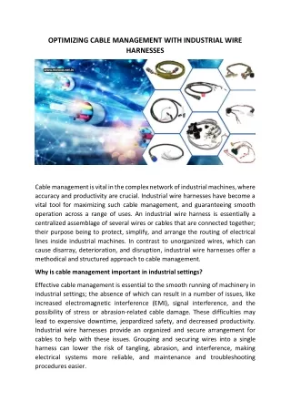 OPTIMIZING CABLE MANAGEMENT WITH INDUSTRIAL WIRE HARNESSES