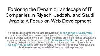 Exploring the Dynamic Landscape of IT Companies in Riyadh, Jeddah, and Saudi Arabia_ A Focus on Web Development