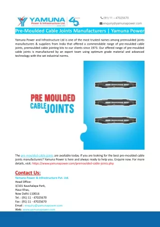 Pre-Moulded Cable Joints Manufacturers