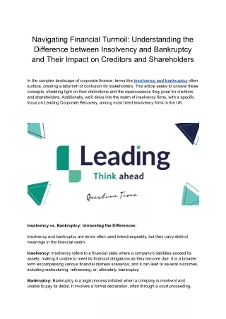 Navigating Financial Turmoil_ Understanding the Difference between Insolvency and Bankruptcy and Their Impact on Credito