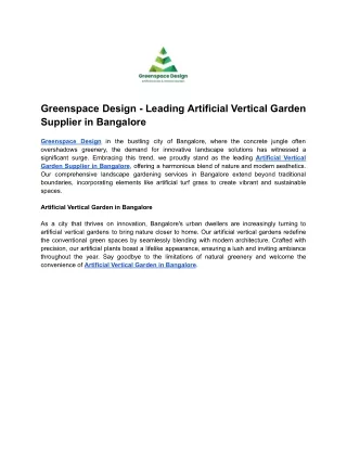 Greenspace Design -Leading Artificial Vertical Garden Supplier in Bangalore