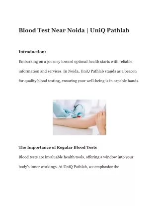 Blood Test Near Noida | UniQ Pathlab