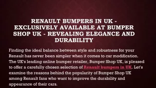 Renault Bumpers in UK - Exclusively Available at Bumper Shop UK - Revealing Elegance and Durability