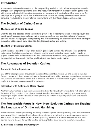 The Future is currently: How Evolution Casinos are Shaping the Landscape of On t