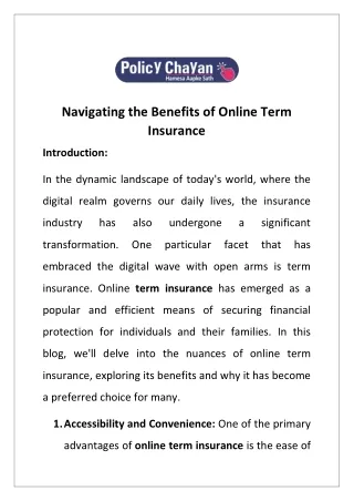 Navigating the Benefits of Online Term Insurance