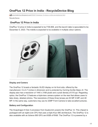 OnePlus 12 Price in India - RecycleDevice Blog