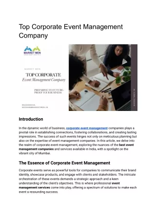 Top Corporate Event Management Company