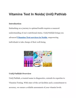 Vitamins Test In Noida| UniQ Pathlab