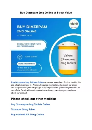 Check Out Now Diazepam 2mg Online At PurdueHealth