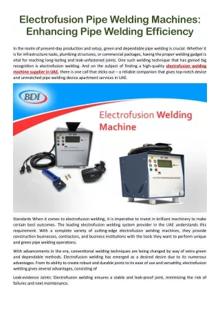 Electrofusion Pipe Welding Machines - Enhancing Pipe Welding Efficiency