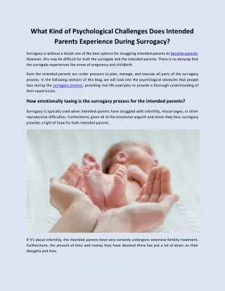 What Kind of Psychological Challenges Does Intended Parents Experience During Surrogacy