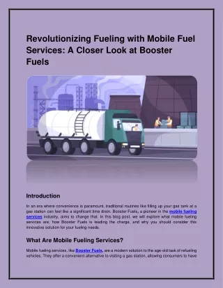 Revolutionizing Fueling with Mobile Fuel Services:A Closer Look at Booster Fuels