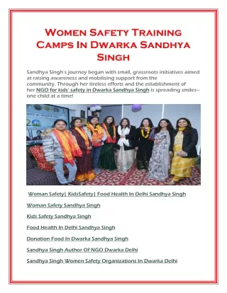 Women Safety Training Camps In Dwarka Sandhya Singh