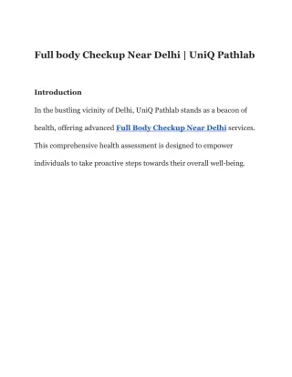 full body checkup in delhi | UniQ Pathlab