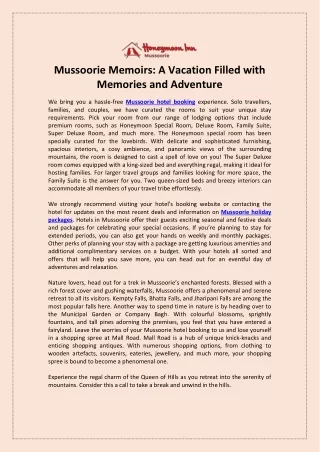 Mussoorie Memoirs A Vacation Filled with Memories and Adventure