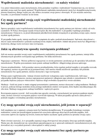 Czy mogę sprzedać swoją część w współwłasności małżeńskiej nieruchomości bez zgo