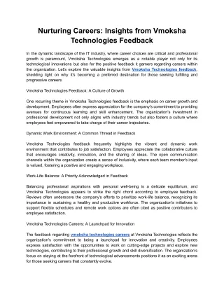 Nurturing Careers - Insights from Vmoksha Technologies Feedback