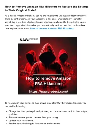 How to Remove Amazon FBA HiJackers to Restore the Listings to Their Original State