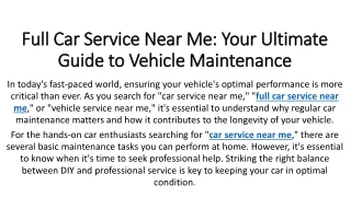 Full Car Service Near Me Your Ultimate Guide to Vehicle Maintenance