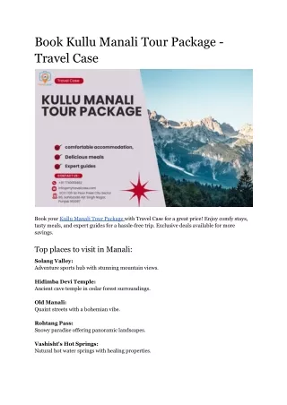 Book Kullu Manali Tour Package - Travel Case