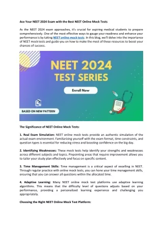 Ace Your NEET 2024 Exam with the Best NEET Online Mock Tests