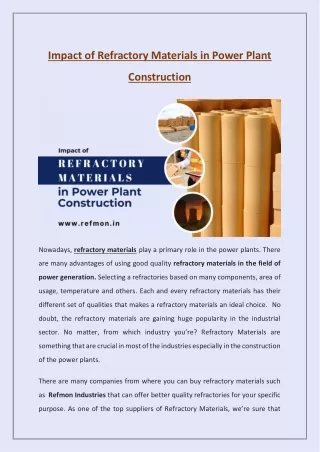 Importance of Refractory Materials in Power Plant Construction