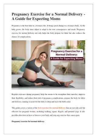 Pregnancy Exercise for a Normal Delivery - A Guide for Expecting Moms