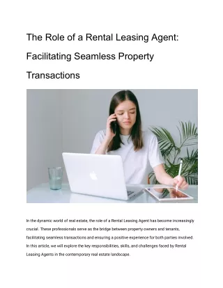 The Role of a Rental Leasing Agent_ Facilitating Seamless Property Transactions