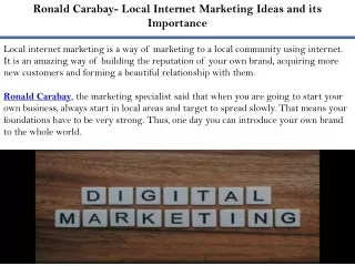 Ronald Carabay- Local Internet Marketing Ideas and its Importance