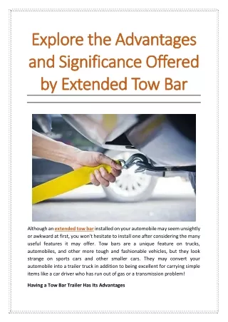 Explore the Advantages and Significance Offered by Extended Tow Bar