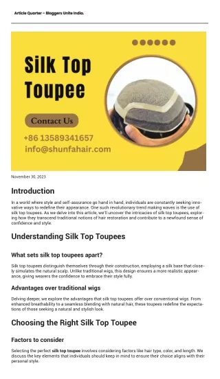 Beyond Confidence: How Silk Top Toupees Redefine Style and Self-Assurance!