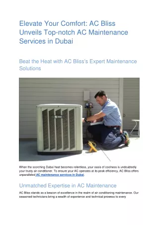 Elevate Your Comfort: AC Bliss Unveils Top-notch AC Maintenance Services in Duba